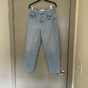 MOTHER Blue Straight Leg Jeans High-Waisted Cropped